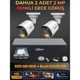 Dahua 2 Kameralı 2mp Gece Renkli Güvenlik Kamerası Seti, 500 GB Hdd, Fullhd Iç Dış Mekan Uyumlu
