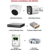Dahua 2 Kameralı Full HD Güvenlik Sistemi | Gece Görüşlü HD Kamera Seti + DVR Kayıt Cihazı HAC-B1A21P-U - Beyaz