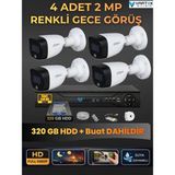 Dahua 4 Kameralı 2mp Gece Renkli Güvenlik Kamerası Seti, 320 GB Hdd, Fullhd Iç Dış Mekan Uyumlu