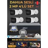 Dahua 4 Kameralı Sesli Ahd Güvenlik Kamera Seti - 1080P Full Hd Dvr Kayıt Cihazı - 500 GB HDD Dahil - Beyaz