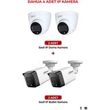 Dahua 4’lü Full HD IP Güvenlik Kamera Sistemi Mikrofonlu Gece Görüşlü Profesyonel Dış Mekan - İç Mekan Kamera Paketi IPC-HFW1230TC-SA - Beyaz