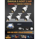 Dahua 5 Kameralı 2mp Gece Renkli Güvenlik Kamerası Seti, 320 GB Hdd, Fullhd Iç Dış Mekan Uyumlu