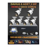 Dahua 6 Kameralı 2mp Gece Renkli Güvenlik Kamerası Seti, 500 GB Hdd, Fullhd Iç Dış Mekan Uyumlu