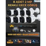 Dahua 8 Kameralı 2mp Gece Renkli Güvenlik Kamerası Seti, 1000 GB Hdd, Fullhd Iç Dış Mekan Uyumlu