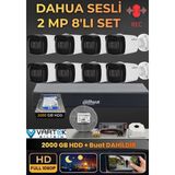 Dahua 8 Kameralı Sesli Ahd Güvenlik Kamera Seti - 1080P Full Hd Dvr Kayıt Cihazı - 2000 GB HDD Dahil - Renk