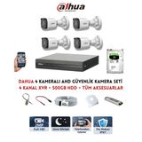 Dahua Full Hd 4 Kameralı Güvenlik Kamera Sistemi Dvr Kayıt Cihazı 500Gb Hdd