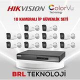 Dahua Hikvision 10 Kameralı 2 Mp Colorvu İp Güvenlik Kamera Seti Ds-2cd1027g2h-liuf (dahili Mikrofonlu)