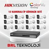 Dahua Hikvision 12 Kameralı 2 Mp Colorvu İp Güvenlik Kamera Seti Ds-2cd1027g2h-liuf (dahili Mikrofonlu)