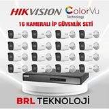 Dahua Hikvision 16 Kameralı 2 Mp Colorvu İp Güvenlik Kamera Seti Ds-2cd1027g2h-liuf (dahili Mikrofonlu)