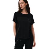 Daido Kadın Çift Kumaş Detaylı Düşük Kollu Penye T-Shirt 6211 Siyah
