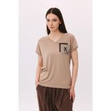 Daido Kadın V Yaka Düşük Kollu Penye T-Shirt 6226 Sütlü Kahve