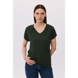 Daido Kadın V Yaka Kısa Kollu Penye T-Shirt 6201 Haki