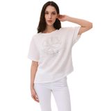 Daido Kadın Yuvarlak Yaka Kısa Kollu Desenli T-Shirt 6217 Ekru