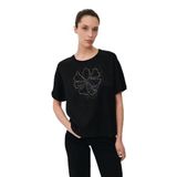 Daido Kadın Yuvarlak Yaka Kısa Kollu Desenli T-Shirt 6217 Siyah