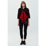 Daido Oversize Kapüşonlu 3/4 Kol Kadın Hırka - Geometrik Desen