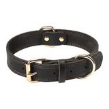 DAIHAQIKO Hakiki Deri Köpek Yaka, Ağır Hizmet Köpek Yaka, Küçük Köpek için Geniş Köpek Tasması, Orta Köpek, Büyük Köpek ve Ekstra Büyük Köpek (S: 13,4"-15,8" Boyun için 0,8 inç Genişlik, Çift Dikiş -