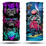 Dair Aksesuar Maymun - Motorlu Astronot Desenli 2'li Set Boyunluk Bandana Outdoor Balaklava Yüz Maskesi Kafa Bandı