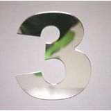 Daire Numarası 1 mm Gümüş Ayna Pleksi Yapışkanlı Ölçü 9x4 cm No- 3 Üç - 1 Adet - 9 x 4 cm