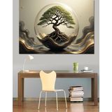 Dairesel Bonsai Ağaç Kompozisyonu Dekoratif Kanvas - Mdf Ahşap Tablo