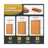 Daisy 3’lü Bambu Kesme Tahtası Seti Büyük Orta Küçük Boy Et Sebze Sunum & Servis Tahtası - Kestane Akaju - Option-1