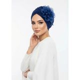 Daisy Dış Bone Tesettür Eşarp Abiye Bone Bohem Vintage - XL - L - Lacivert