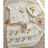 Daisy El Yapımı Bebek Uyku Takımı, Işlemeli Yenidoğan Kıyafeti, Merinos Yünü Şapka ve Patik, Kız Bebek Hediyesi,