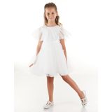 Daisy Girls Simli Tüllü Tütü Kabarık Kız Çocuk Elbise Beyaz 3 Y