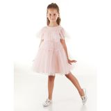 Daisy Girls Simli Tüllü Tütü Kabarık Kız Çocuk Elbise Pembe 2 Y