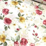 Daisy Star Kırmızı Suluboya Gül Nevresimlik Poplin Kumaş-Dstr - 100 cm - 240 cm