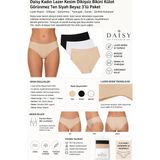 Daisy Tasarım Kadın Lazer Kesim Dikişsiz Bikini Külot 3'lü Paket Siyah Beyaz Ten Rengi Görünmez Esnek Konforlu - Standart
