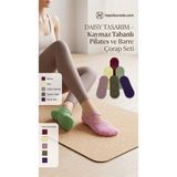 Daisy Tasarım Kaymaz Tabanlı Pilates ve Barre Çorap Seti (5 Renk) - Yoga, Dans, Ev Kullanımı Için Kaydırmaz Babet Çorabı - Yeşil - 36,5 - 41