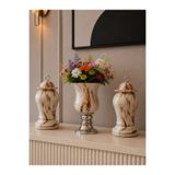 daiza home Salon Aksesuarı Dekoratif Obje Kaideli Şah Küp Ayaklı Çan Kahverengi Marble GÜMÜŞ