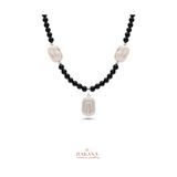 DAKANA JEWELLERY Sertifikalı 6 mm Siyah Akik ve Barok İnci Doğal Taş Kolye