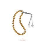 DAKANA JEWELLERY Sertifikalı 8 mm Sitrin Taşı Lotus Çiçeği Çelik Püskül Doğal Taş Tesbih