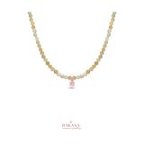 DAKANA JEWELLERY Sertifikalı Sitrin Taşı 4 mm Pembe Zirkon Uçlu Minimal Doğal Taş Kolye