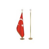 Dakik Reklam Makam Bayrağı, Türk Bayrağı, Sarı Direkli Set, Gold Varak Sarı Saçaklı Bayrak Takımı