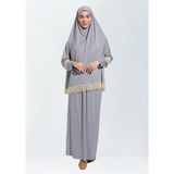 Dakka Kadima Dantelli Namaz Elbisesi Jarse Iki Parça - 01-Gri - Standart