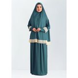 Dakka Kadima Dantelli Namaz Elbisesi Jarse Iki Parça - Zümrüt - Standart