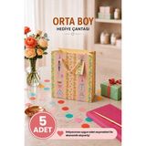 Daks 5 ADET (23 x 18 x 10 cm) - Pastel Parti Temalı Desenli Orta Boy Karton Hediye Çantası