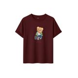 DAKSEL Ayıcık Baskılı Traveler Oversize Pamuklu Unisex Tişört, Grafik Baskılı, 10+ Renk Seçeneği (Bordo, M)