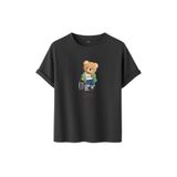 DAKSEL Ayıcık Baskılı Traveler Oversize Pamuklu Unisex Tişört, Grafik Baskılı, 10+ Renk Seçeneği (Füme, M)