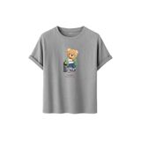 DAKSEL Ayıcık Baskılı Traveler Oversize Pamuklu Unisex Tişört, Grafik Baskılı, 10+ Renk Seçeneği (Gri, M)