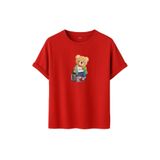 DAKSEL Ayıcık Baskılı Traveler Oversize Pamuklu Unisex Tişört, Grafik Baskılı, 10+ Renk Seçeneği (Kırmızı, S)