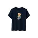 DAKSEL Ayıcık Baskılı Traveler Oversize Pamuklu Unisex Tişört, Grafik Baskılı, 10+ Renk Seçeneği (Lacivert, M)