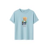 DAKSEL Ayıcık Baskılı Traveler Oversize Pamuklu Unisex Tişört, Grafik Baskılı, 10+ Renk Seçeneği (Mavi, M)