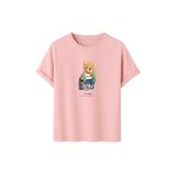 DAKSEL Ayıcık Baskılı Traveler Oversize Pamuklu Unisex Tişört, Grafik Baskılı, 10+ Renk Seçeneği (Pudra, 2XL)