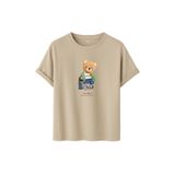 DAKSEL Ayıcık Baskılı Traveler Oversize Pamuklu Unisex Tişört, Grafik Baskılı, 10+ Renk Seçeneği (Taş, M)