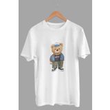 Daksel DKS4192 Beyaz Basic Teddy Bear Baskılı Erkek T-Shirt