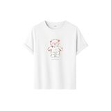DAKSEL Unisex Pamuklu Oversize T-Shirt - Floral Bloom Wildly Çiçekli Ayıcık Baskılı -%100 Pamuk Bisiklet Yaka Kısa Kollu Tişört (Beyaz, 2XL)