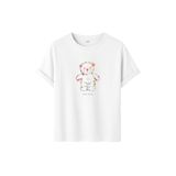 DAKSEL Unisex Pamuklu Oversize T-Shirt - Floral Bloom Wildly Çiçekli Ayıcık Baskılı -%100 Pamuk Bisiklet Yaka Kısa Kollu Tişört (Beyaz, M)